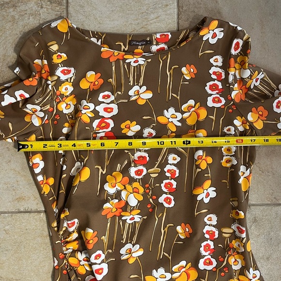 J. McLaughlin Dress Brown Red Orange Floral Slimming Ruched Catalina Womens Sz M - Picture 10 of 12